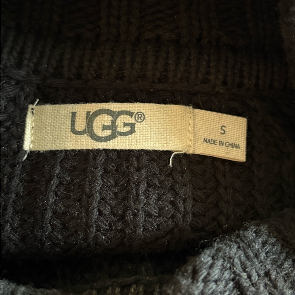 UGG Black Chunky Knit Turtleneck Sweater with ties on side. Size Small - Picture 6 of 7